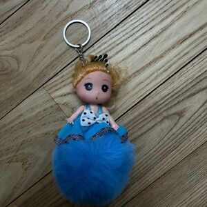 Doll Pom Pom Keychain Plush Purse Charm Blue Ball Keyring